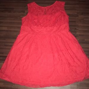 Coral lace Kneelength dress.